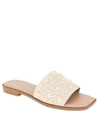 BCBGeneration Women's Lonnie Pearl Raffia Slide Flat Sandals