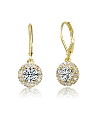 Elegant Halo Drop Dangle Leaver back Earrings