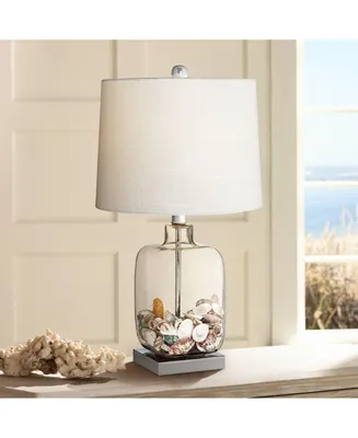 Coastal Accent Table Lamp 21 3/4" High Brushed Steel Silver Clear Glass Fillable White Drum Shade Decor for Living Room Bedroom House Bedside Nightsta