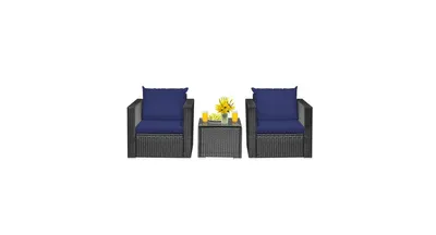 Slickblue 3 Pieces Patio Wicker Conversation Set with Cushion