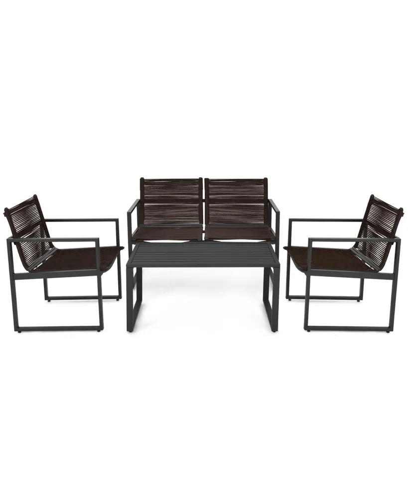 4 Pieces Patio Furniture Conversation Set with Sofa Loveseat - Black