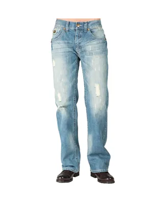 Men's Relaxed Straight Leg Premium Denim Jeans Zipper Trim Pockets