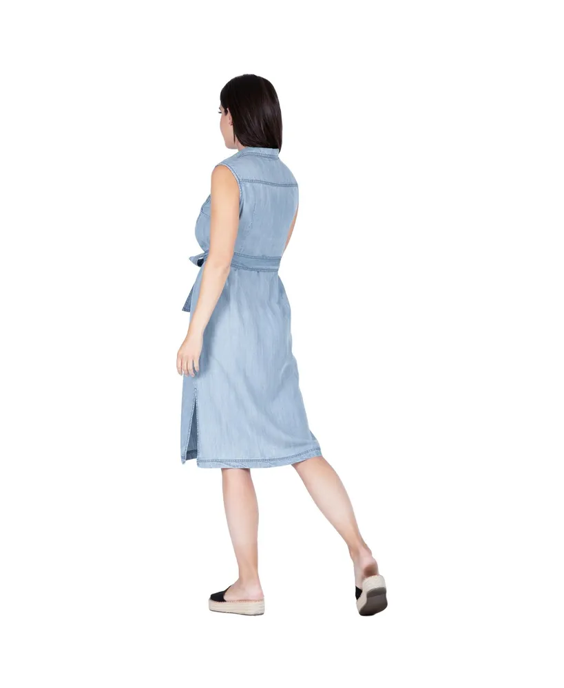 Women's Tencel Sleeveless Side Slit Midi Dress