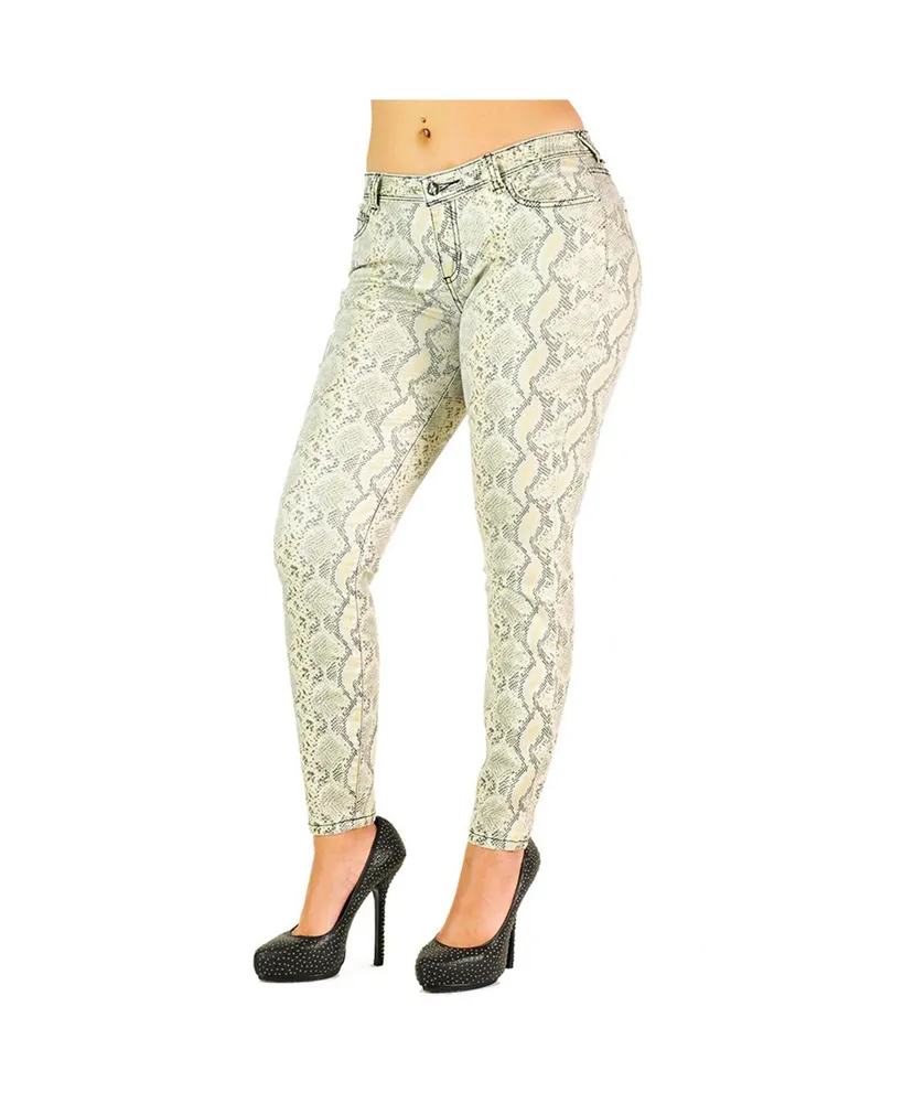 Poetic Justice Women's Curvy Fit Metallic Coated Animal Print Mid-Rise  Skinny Jeans