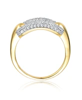 Sterling Silver Adults 14k Yellow Gold Plated with Cubic Zirconia Open Link Stacking Ring