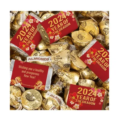 131 Pcs Chinese New Year Candy Party Favors Hershey's Miniatures and Gold Almond Kisses Chocolate by Just Candy (1.65 lbs)