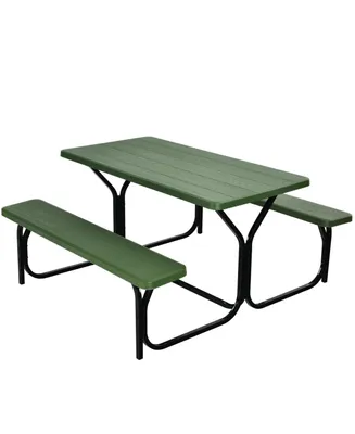 Sugift Hdpe Outdoor Picnic Table Bench Set with Metal Base