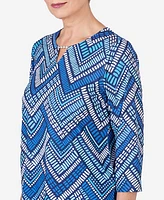 Alfred Dunner Women's Tradewinds Geometric Tile Split Neck Top