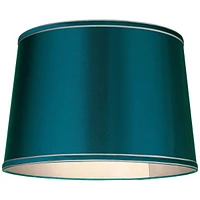 Sydnee Satin Teal Blue Large Drum Lamp Shade 14" Top x 16" Bottom x 11" High (Spider) Replacement with Harp and Finial - Springcrest