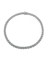 Sterling Silver White Gold Plated with Cubic Zirconia Open Halo Oval Link Eternity Tennis Necklace