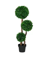 Homcom 3.5' Artificial Tree, Three Ball Boxwood Topiary for Indoor Outdoor