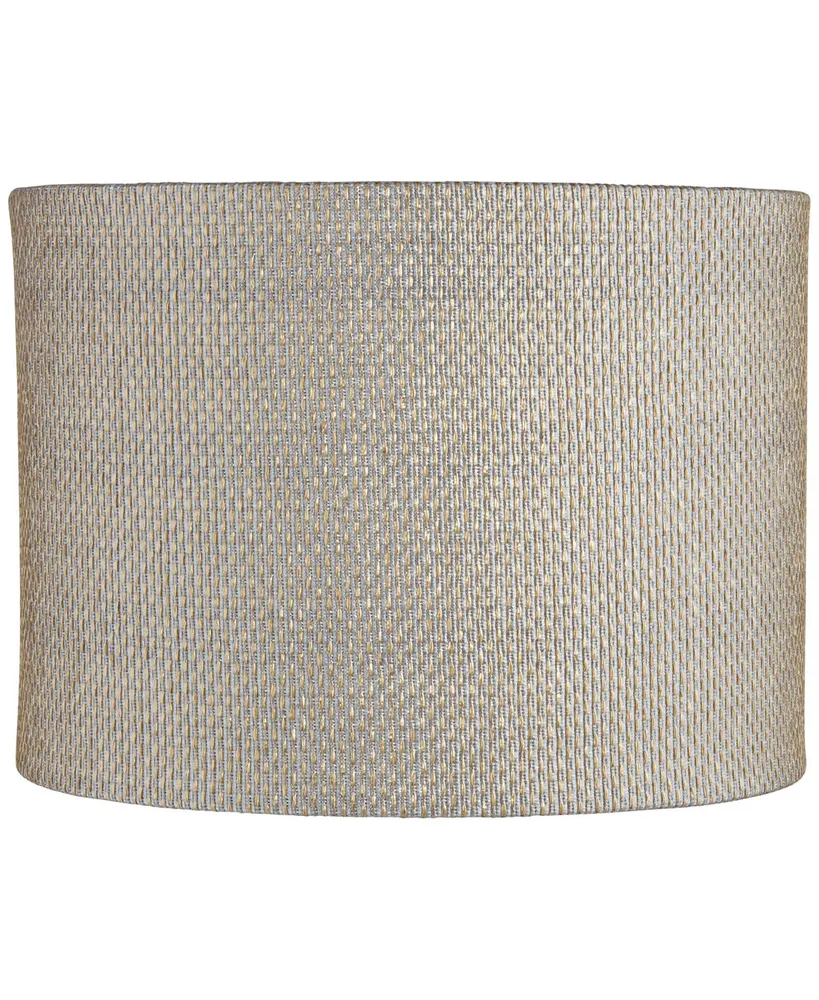 Gray and Gold Plastic Weave Medium Drum Lamp Shade 15" Top x 15" Bottom x 11" High (Spider) Replacement with Harp and Finial - Springcrest