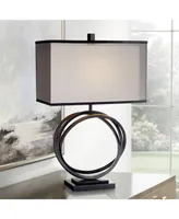 Stellar Modern Industrial Table Lamp 28 1/4" Tall Black Metal Sculptural Ring Organza Sheer Outer White Fabric Inner Dum Shade Bedroom Living Room Hou