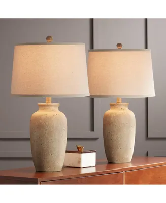 25 1/2" High Farmhouse Rustic Coastal Country Cottage Table Lamps Set of 2 Beige Fabric Oatmeal Shade Living Room Bedroom Bedside Nightstand House Off