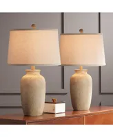 25 1/2" High Farmhouse Rustic Coastal Country Cottage Table Lamps Set of 2 Beige Fabric Oatmeal Shade Living Room Bedroom Bedside Nightstand House Off