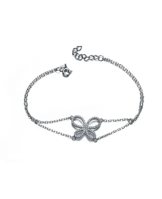 Sterling Silver White Gold Plated With Cubic Zirconia Butterfly Design Bracelet