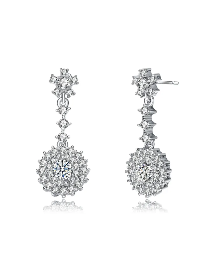 Elegant White Gold Plated Cubic Zirconia Round Dangle Earrings