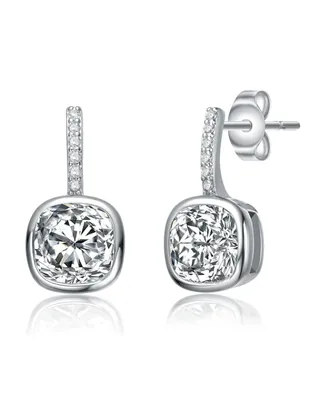 Elegant White Gold Plated Bezel Set Drop Earrings