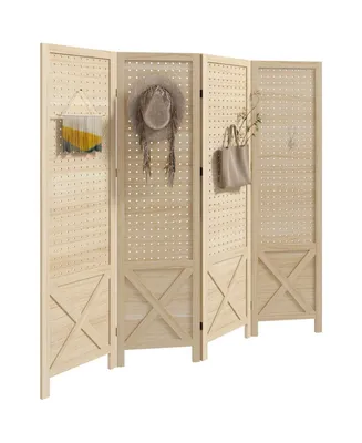 Homcom 4.7' Panel Room Divider with Pegboard Display for Indoor