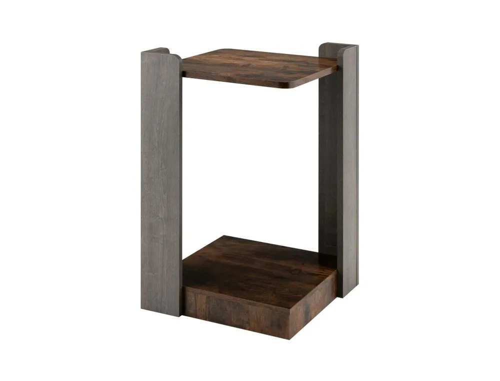 2-Tier Square End Table with Open Storage Shelf for Small Space-Coffee