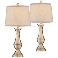 Becky Traditional Table Lamps 24.75" High Set of 2 Antique Brass Gold Metal Beige Tapered Drum Shade Decor for Living Room Bedroom House Bedside Night