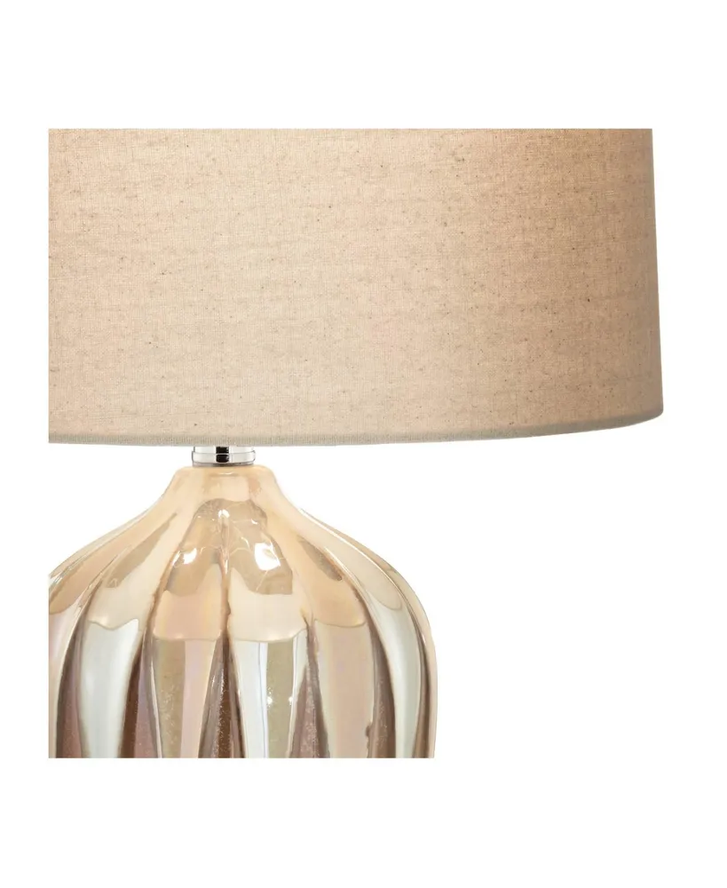 Loren Mid Century Modern Country Cottage Table Lamp 28.25" Tall Ceramic Ivory Drip Glaze Fabric Drum Shade Decor for Living Room Bedroom House Bedside