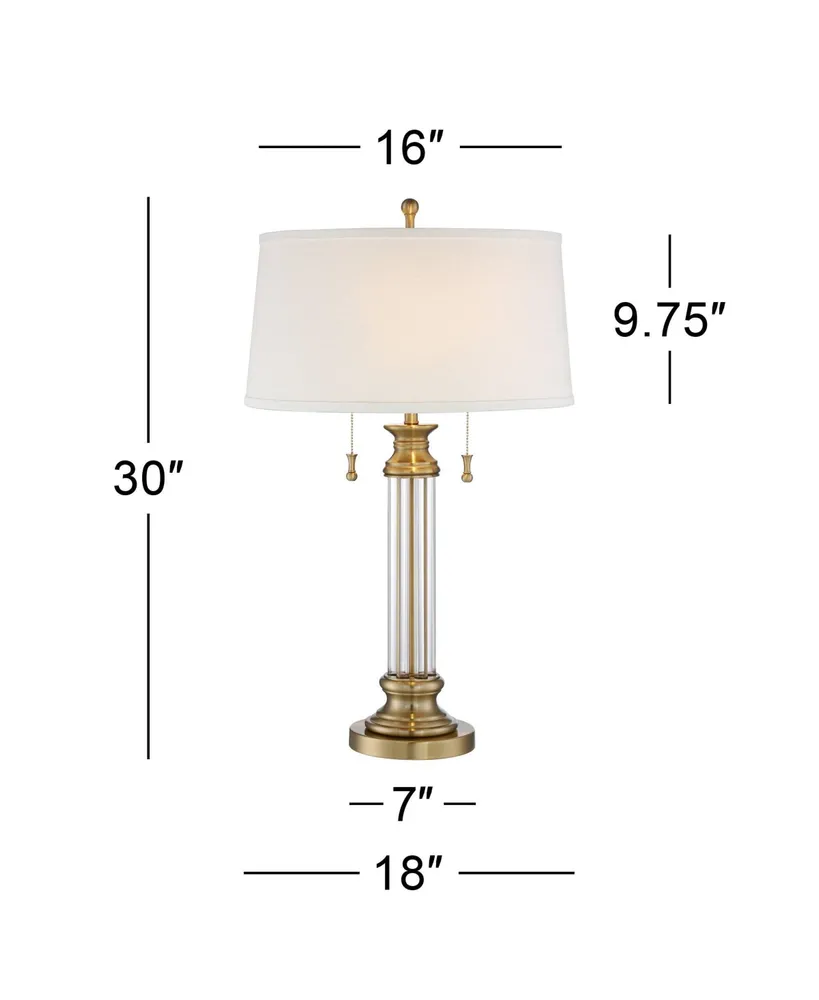 Rolland Traditional Table Lamp 30" Tall Antique Brass Crystal Column Off White Tapered Drum Shade Decor for Living Room Bedroom House Bedside Nightsta