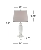 Sherry Traditional Glam Luxury Table Lamp 25" High Clear Crystal Body Gray Tapered Drum Shade Decor for Living Room Bedroom House Bedside Nightstand H