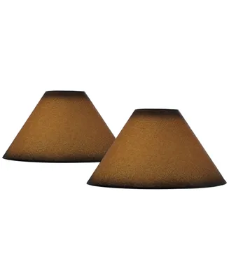 Set of 2 Empire Lamp Shades Distressed Faux Paper Brown Large 6" Top x 19" Bottom x 12" High Spider with Replacement Harp and Finial Fitting