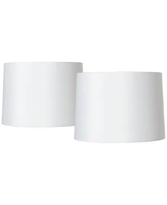 Set of 2 Hardback Drum Lamp Shades White Fabric Medium 13" Top x 14" Bottom x 10" High Spider with Replacement Harp and Finial Fitting