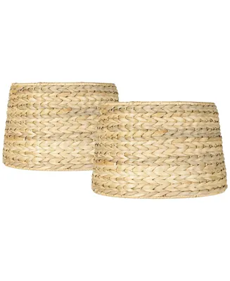 Set of 2 Drum Lamp Shades Woven Sea grass Beige Small 10" Top x 12" Bottom x 8.25" High Spider with Replacement Harp and Finial Fitting