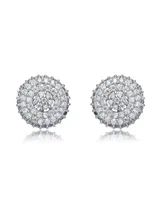 White Gold Plated with Cubic Zirconia Concentric Cluster Round Stud Earrings