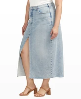 Silver Jeans Co. Plus Front-Slit Midi Jean Skirt