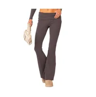 Women's Coffee Break ribbed flared leggings - Dark