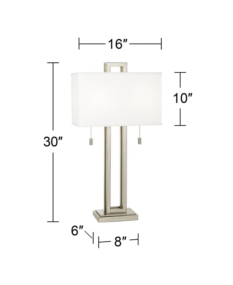 Gossard Modern Table Lamp 30" Tall Brushed Nickel Silver Open Metal White Fabric Rectangular Box Shade for Bedroom Living Room House Home Bedside Nigh