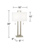 Gossard Modern Table Lamp 30" Tall Brushed Nickel Silver Open Metal White Fabric Rectangular Box Shade for Bedroom Living Room House Home Bedside Nigh