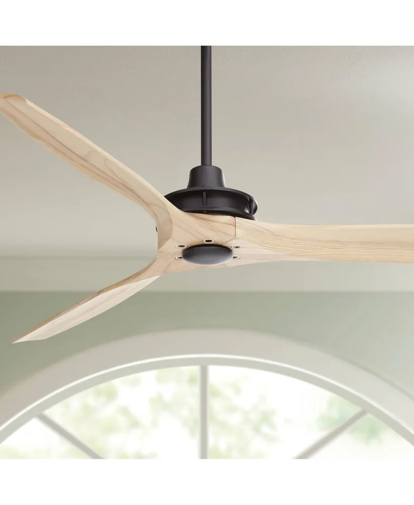 52" Windspun Rustic Farmhouse 3 Blade Indoor Ceiling Fan with Remote Control Matte Black Natural Solid Wood for Living Room Kitchen House Bedroom Fami