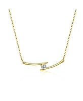 Sterling Silver with Cubic Zirconia Solitaire Double Bar Pendant Necklace