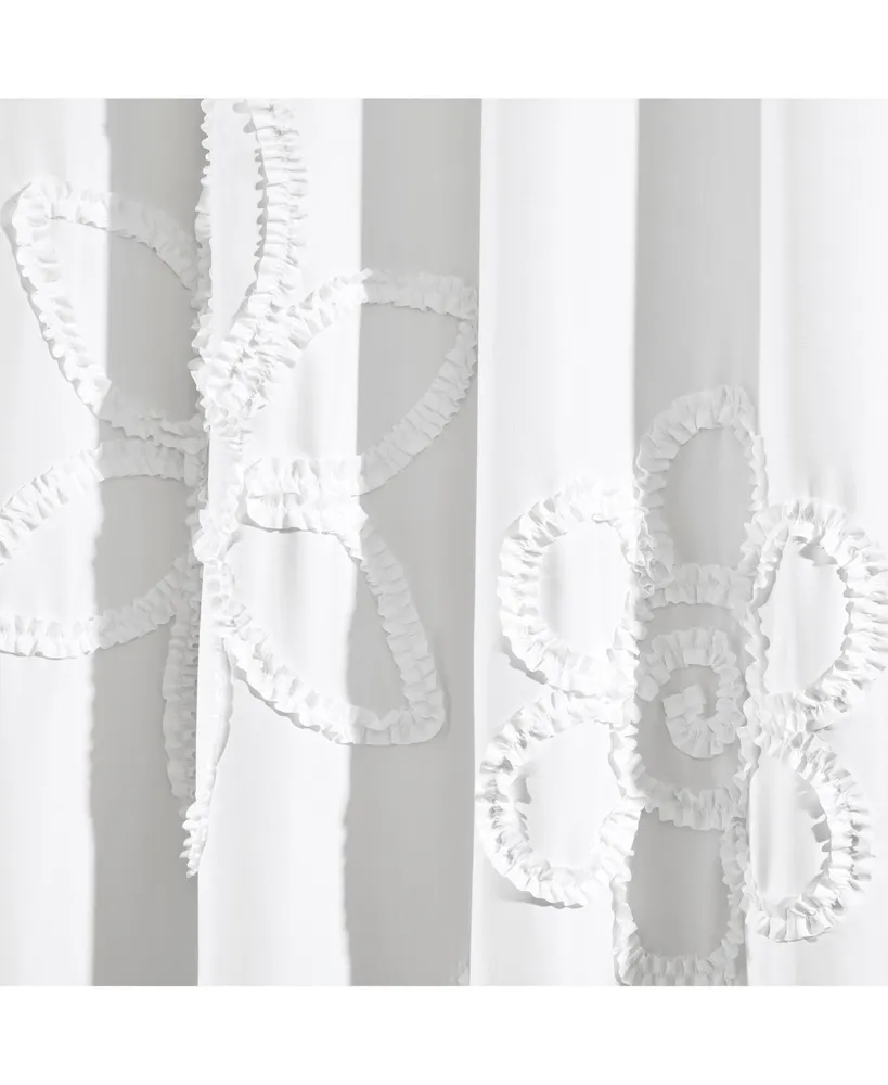 Ruffle Flower Window Curtain Panels White 42X84 Set
