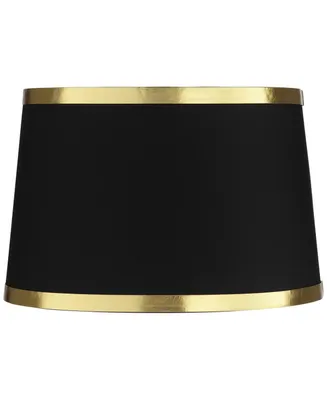 Black and Gold Metallic Medium Drum Lamp Shade 13" Top x 15" Bottom x 10" High (Spider) Replacement with Harp and Finial - Springcrest