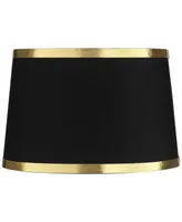 Black and Gold Metallic Medium Drum Lamp Shade 13" Top x 15" Bottom x 10" High (Spider) Replacement with Harp and Finial - Springcrest