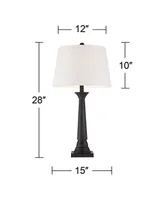 Dolbey Rustic Farmhouse Table Lamps 28" Tall Set of 2 Deep Bronze Tapered Column Off White Drum Shade Decor for Living Room Bedroom House Bedside Nigh