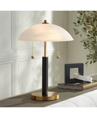 Orbital Mid Century Modern Desk Lamp 19 1/2" High Brown Wood Gold Metal White Frosted Glass Dome Shade for Bedroom Living Room Nightstand Bedside Nigh