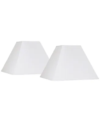 Set of 2 Hardback Square Lamp Shades White Large 7" Top x 17" Bottom x 13" Slant x 12" High Spider with Replacement Harp and Finial Fitting