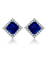 White Gold Plated Cubic Zirconia Square Stud Earrings