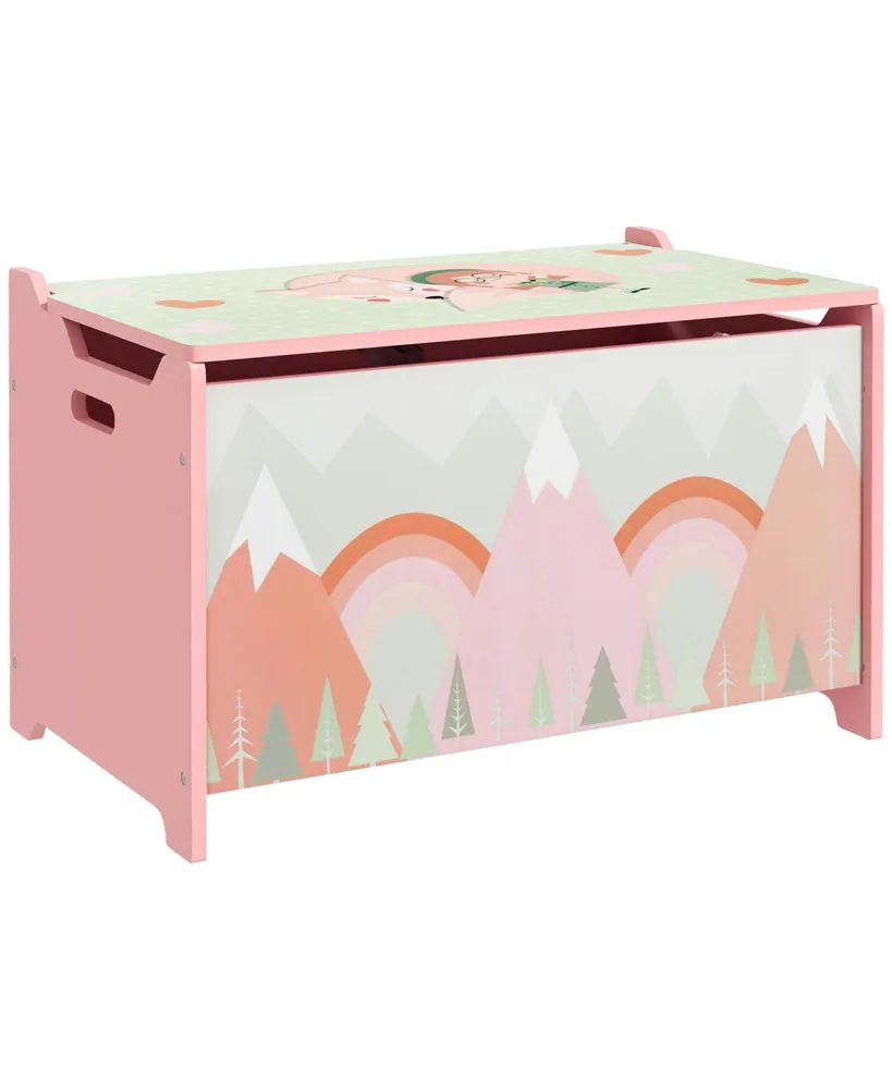 Qaba Toy Box with Lid, Toy Chest Storage Organizer for Bedroom, Pink