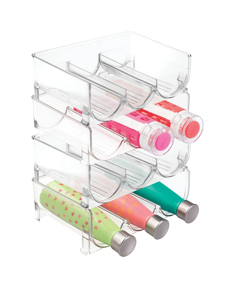 mDesign Plastic Free-Standing Stackable 3 Bottle Storage Rack, 4 Pack, Clear