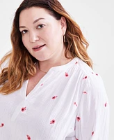 Style & Co Plus Size Cotton Printed Long-Sleeve Top, Created for Macy's