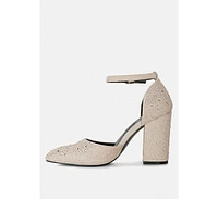 Culver Womens Rhinestone Embellished Block Heel Sandals pumps