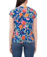 Vince Camuto Women's Floral V-Neck Cap Sleeve Knit Top